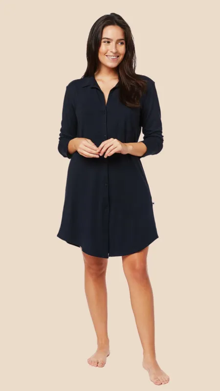 Classic Pima Knit Night Shirt - Midnight sold by the cat's pajamas