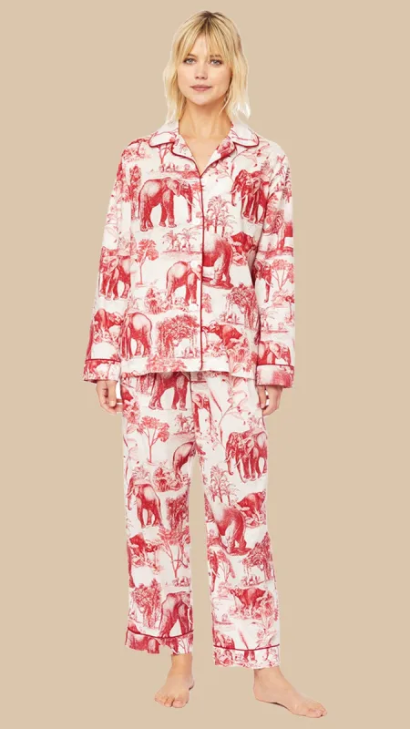 Safari Toile Luxe Pima Cotton Pajama - Red sold by the cat's pajamas