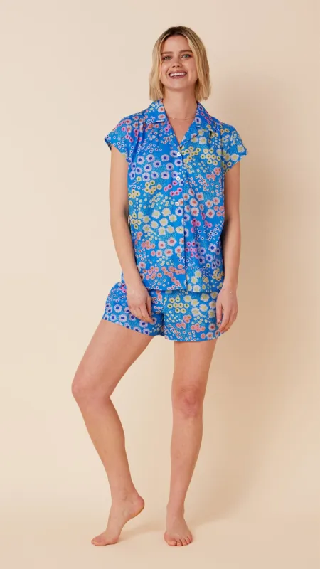 Cerulean Floral Luxe Pima Short Set sold by the cat's pajamas