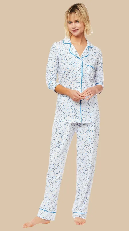 Confetti Dot Pima Knit Pajama - Blue sold by the cat's pajamas