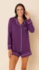 Classic Pima Knit Long-Sleeved Short Set - Aubergine sold by the cat's pajamas