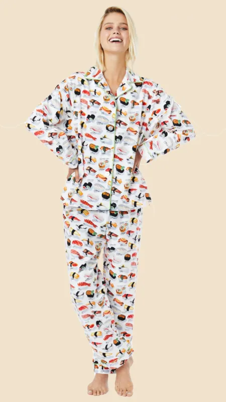 Sushi Flannel Pajama - White sold by the cat's pajamas