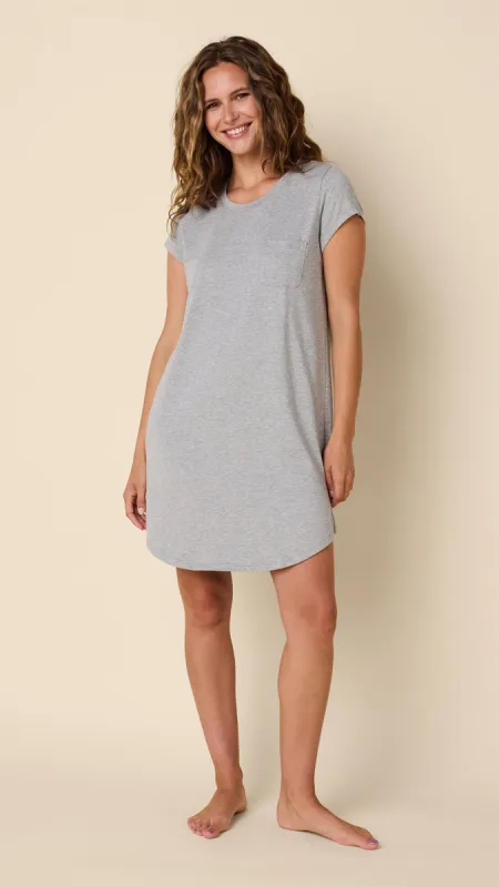 Classic Pima Knit Short-Sleeved Sleep Shirt - Heather Grey sold by the cat's pajamas