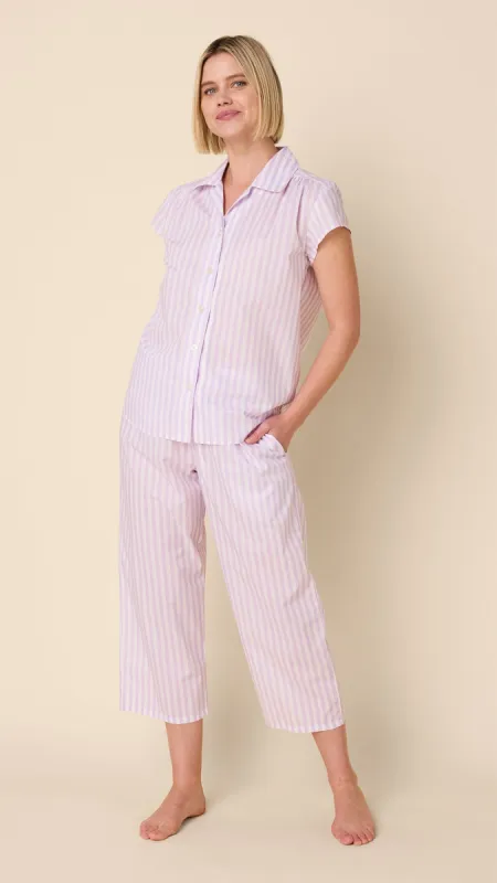 Classic Stripe Luxe Pima Capri Set - Lavender sold by the cat's pajamas