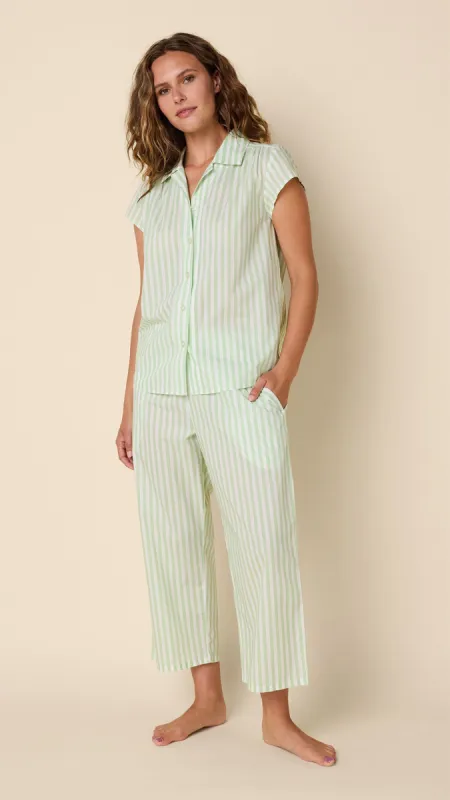 Classic Stripe Luxe Pima Capri Set - Light Green sold by the cat's pajamas