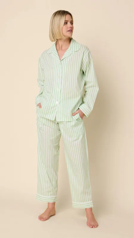 Classic Stripe Luxe Pima Long-Sleeved Pajama - Light Green sold by the cat's pajamas