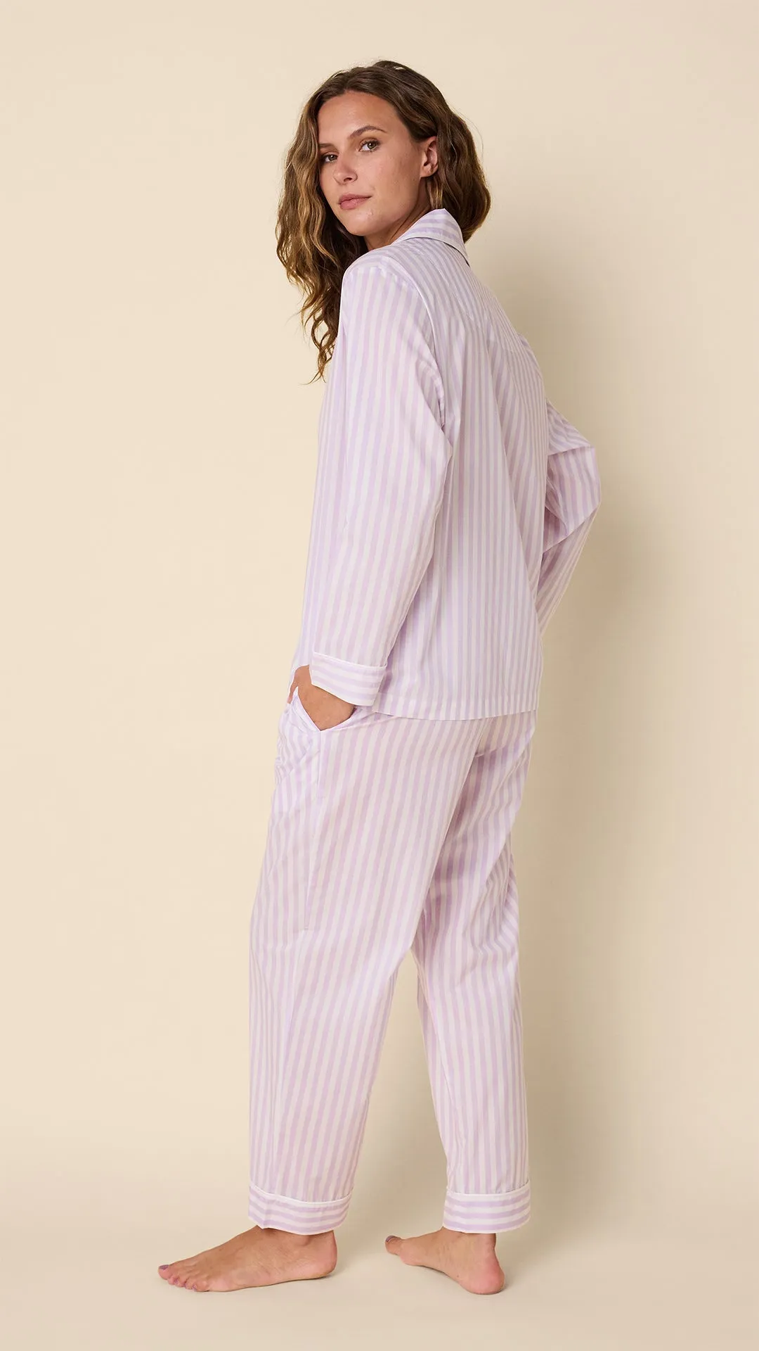Classic Stripe Luxe Pima Long-Sleeved Pajama - Lavender sold by the cat's pajamas product image thumbnail 3