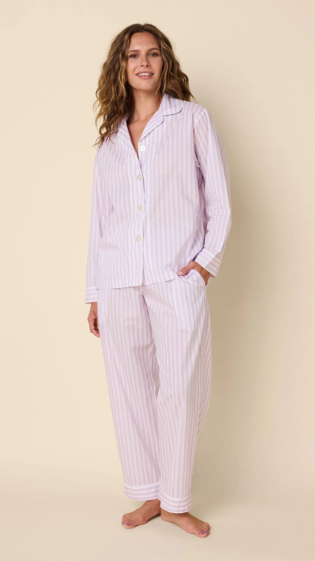 Classic Stripe Luxe Pima Long-Sleeved Pajama - Lavender sold by the cat's pajamas