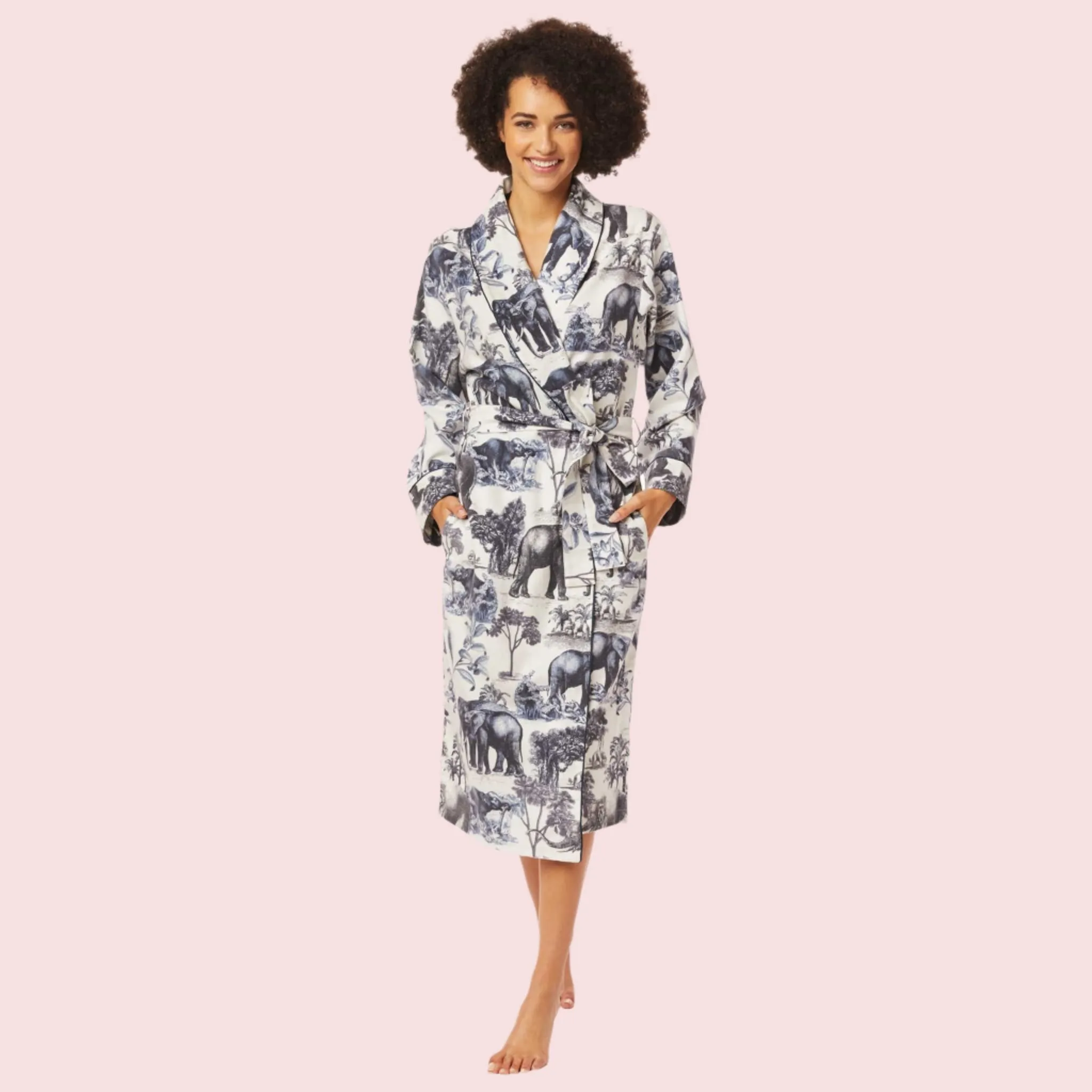 Safari Toile Luxe Pima Shawl Collar Robe sold by the cat's pajamas