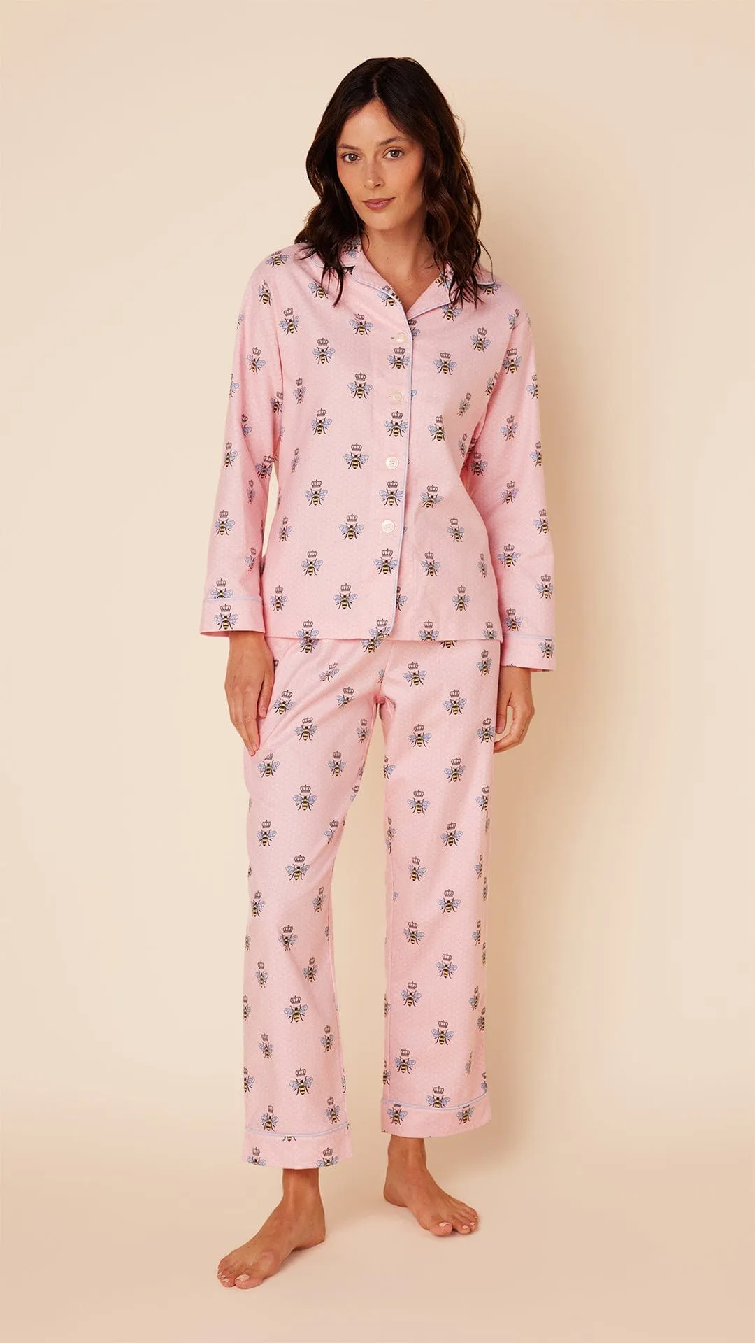 Queen Bee Flannel Pajama - Pink sold by the cat's pajamas