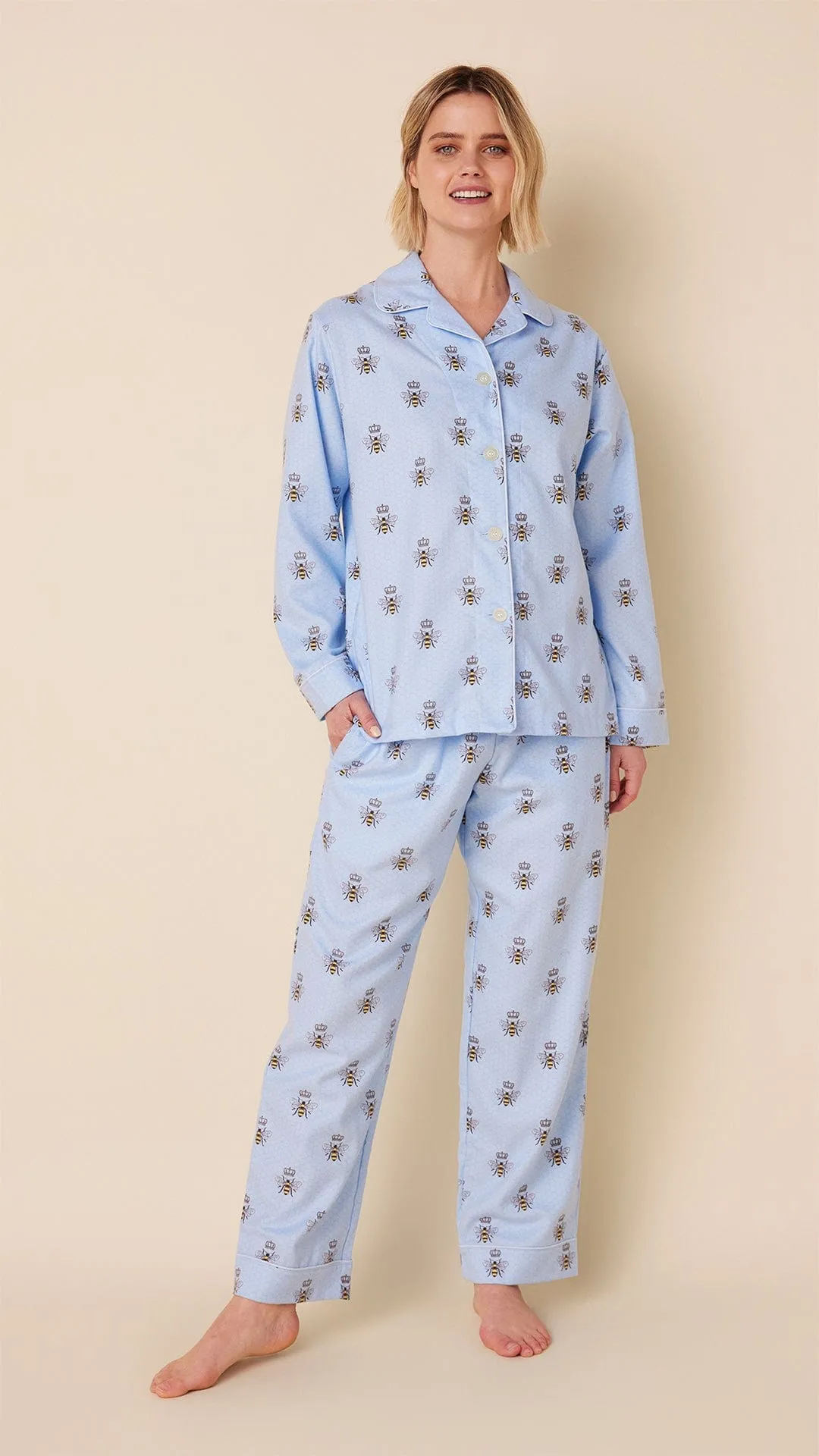 Queen Bee Flannel Pajama - Blue sold by the cat's pajamas