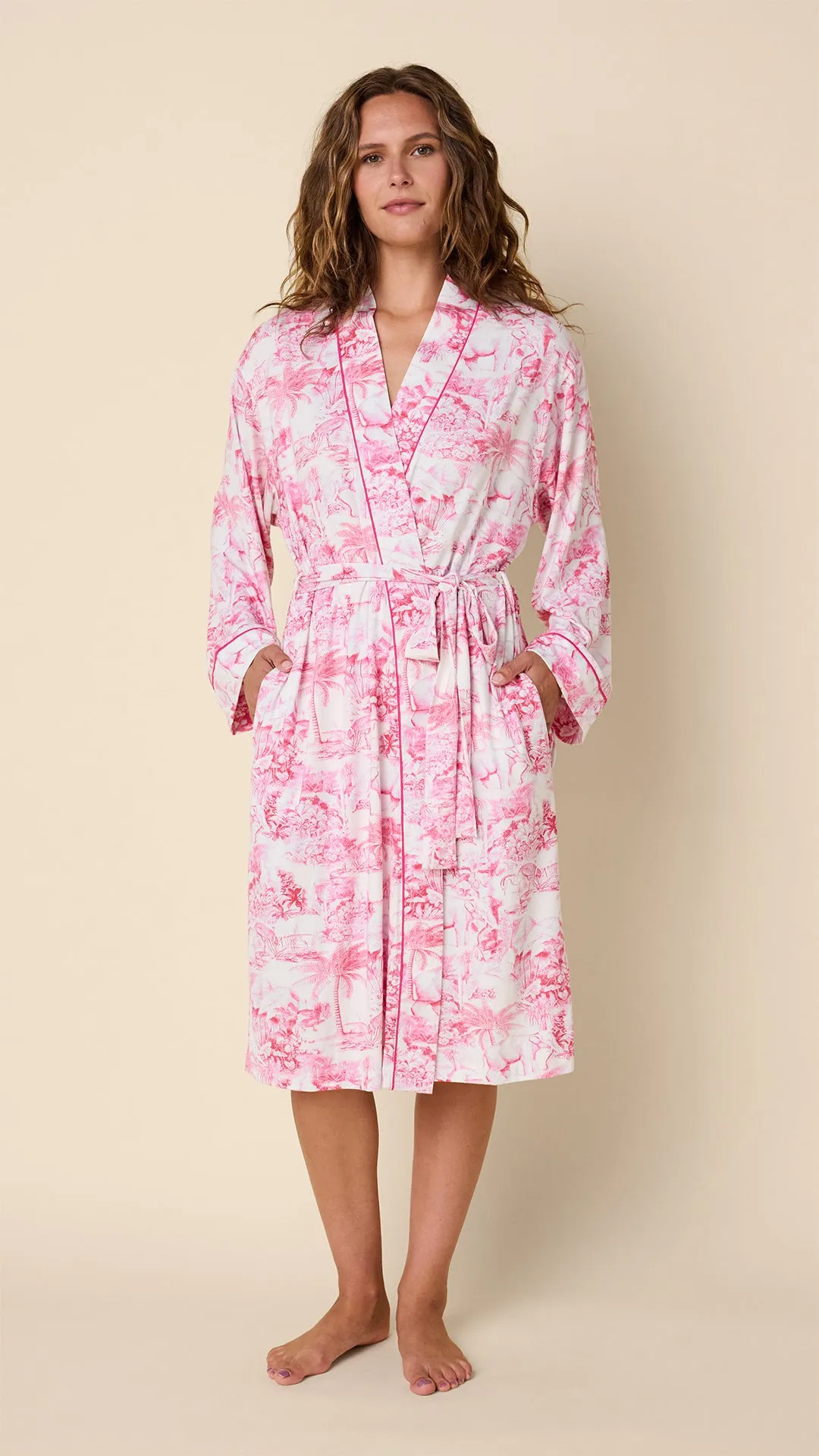 Palm Grove Toile Pima Knit Kimono Robe sold by the cat's pajamas