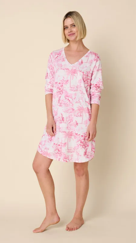 Palm Grove Toile Pima Knit Long-Sleeved Sleep Shirt sold by the cat's pajamas