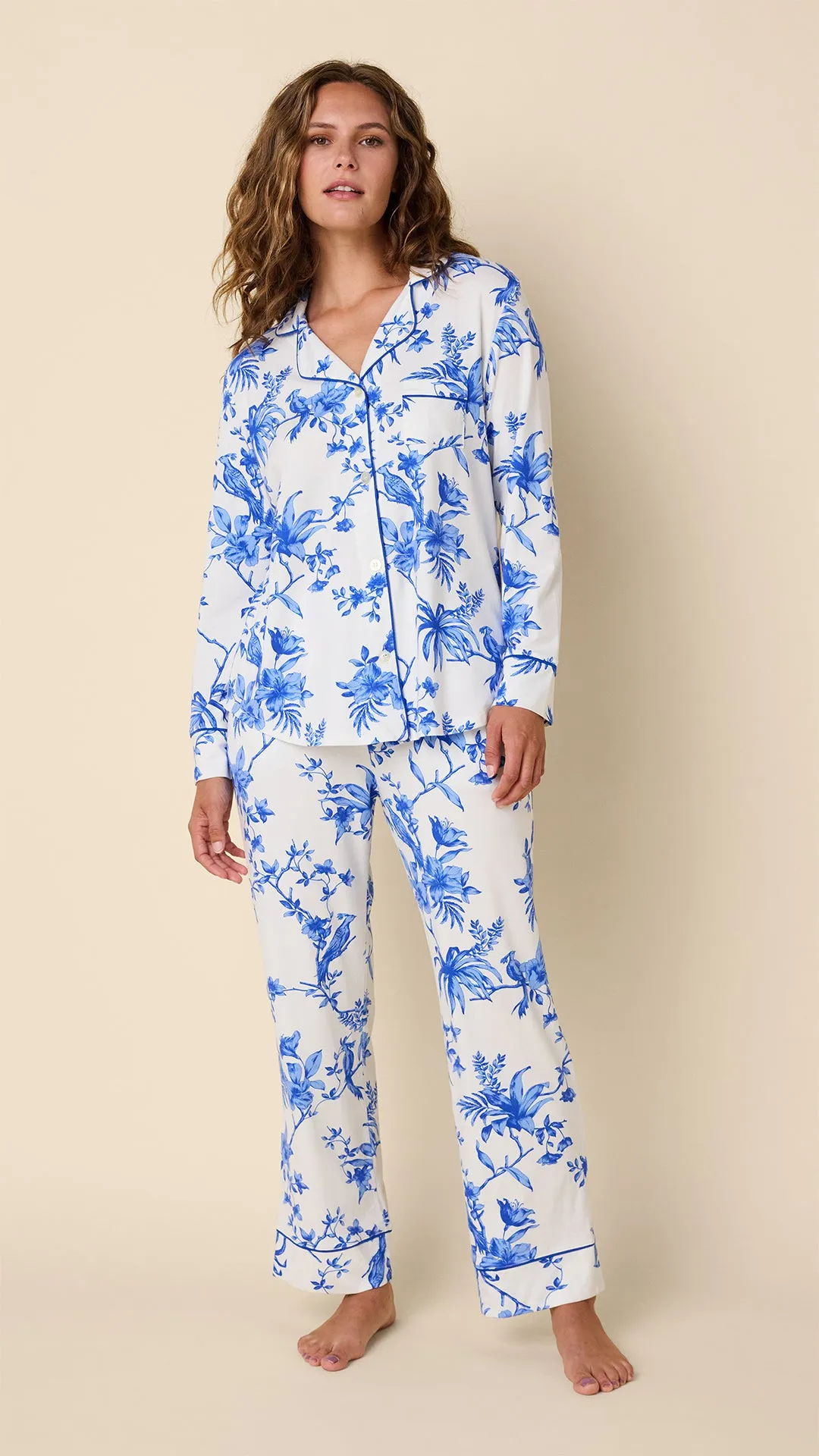 Bluebird Blossom Pima Knit Long-Sleeved Pajama sold by the cat's pajamas