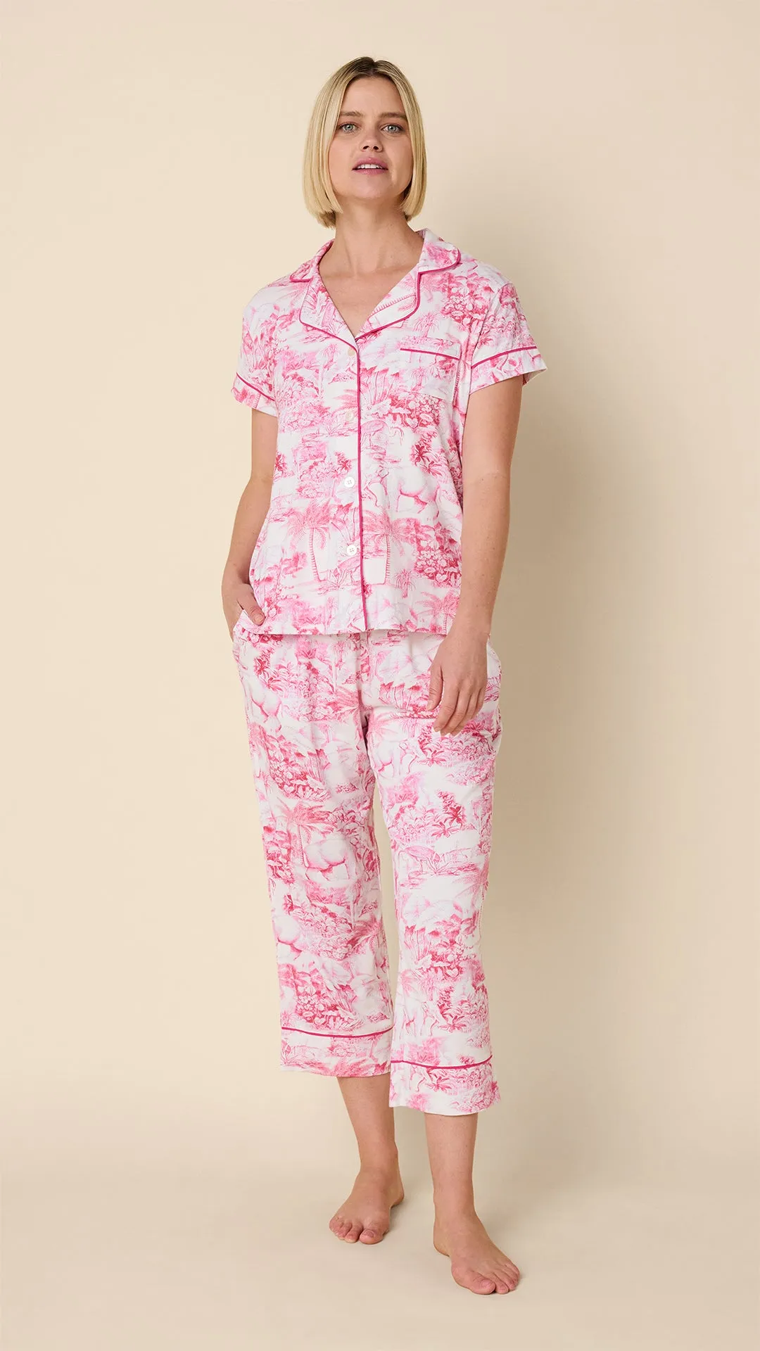 Palm Grove Toile Pima Knit Capri Set sold by the cat's pajamas