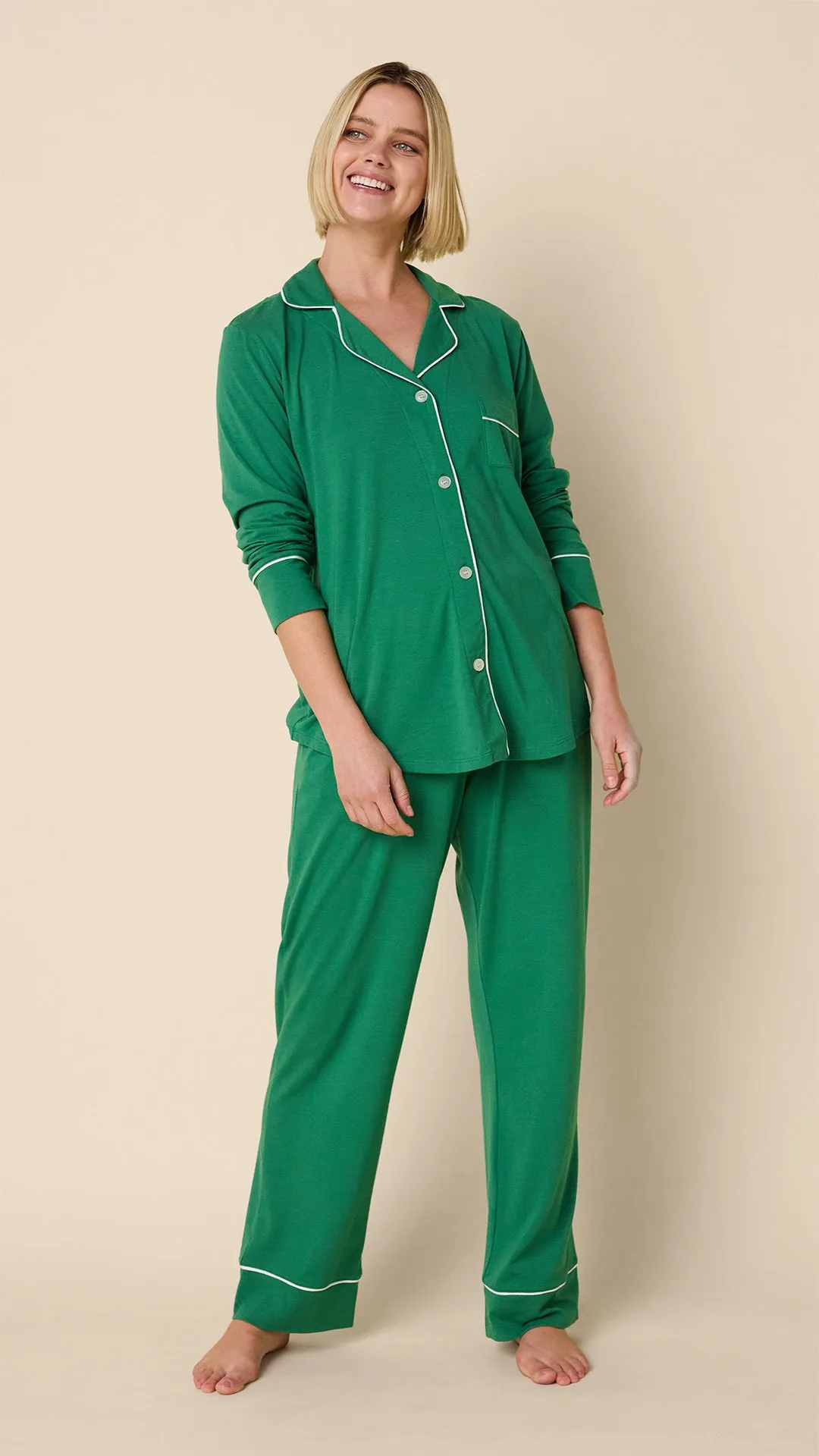 Classic Pima Knit Long-Sleeved Pajama - Pine sold by the cat's pajamas