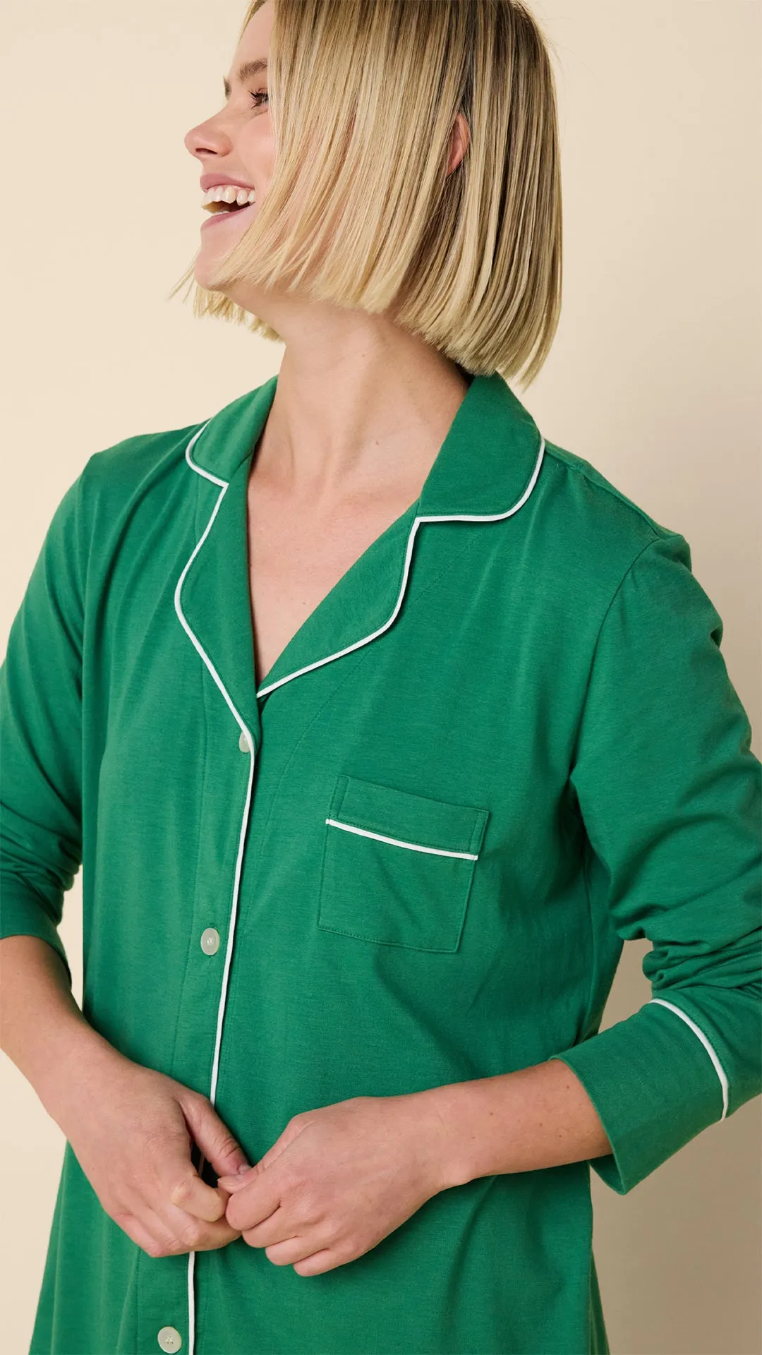 Classic Pima Knit Long-Sleeved Pajama - Pine sold by the cat's pajamas product image thumbnail 2