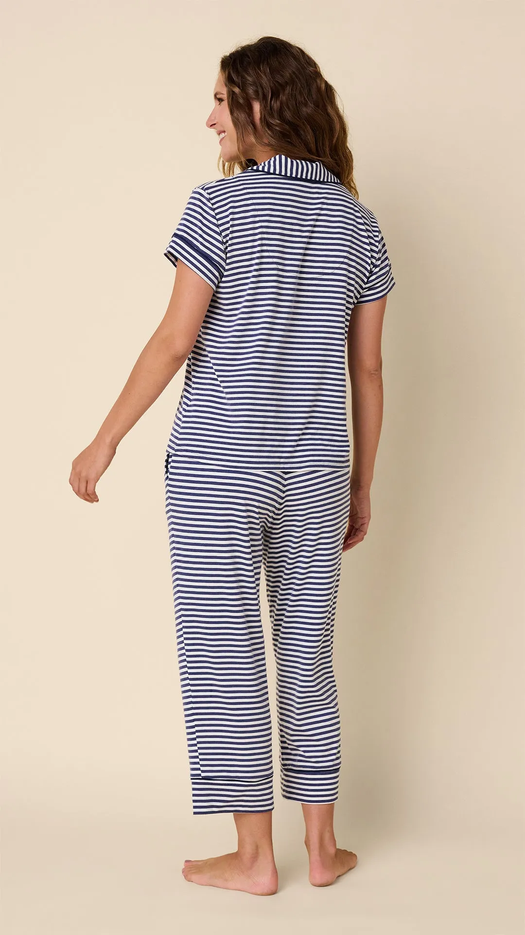 Essential Stripe Pima Knit Capri Set - Navy sold by the cat's pajamas product image thumbnail 3