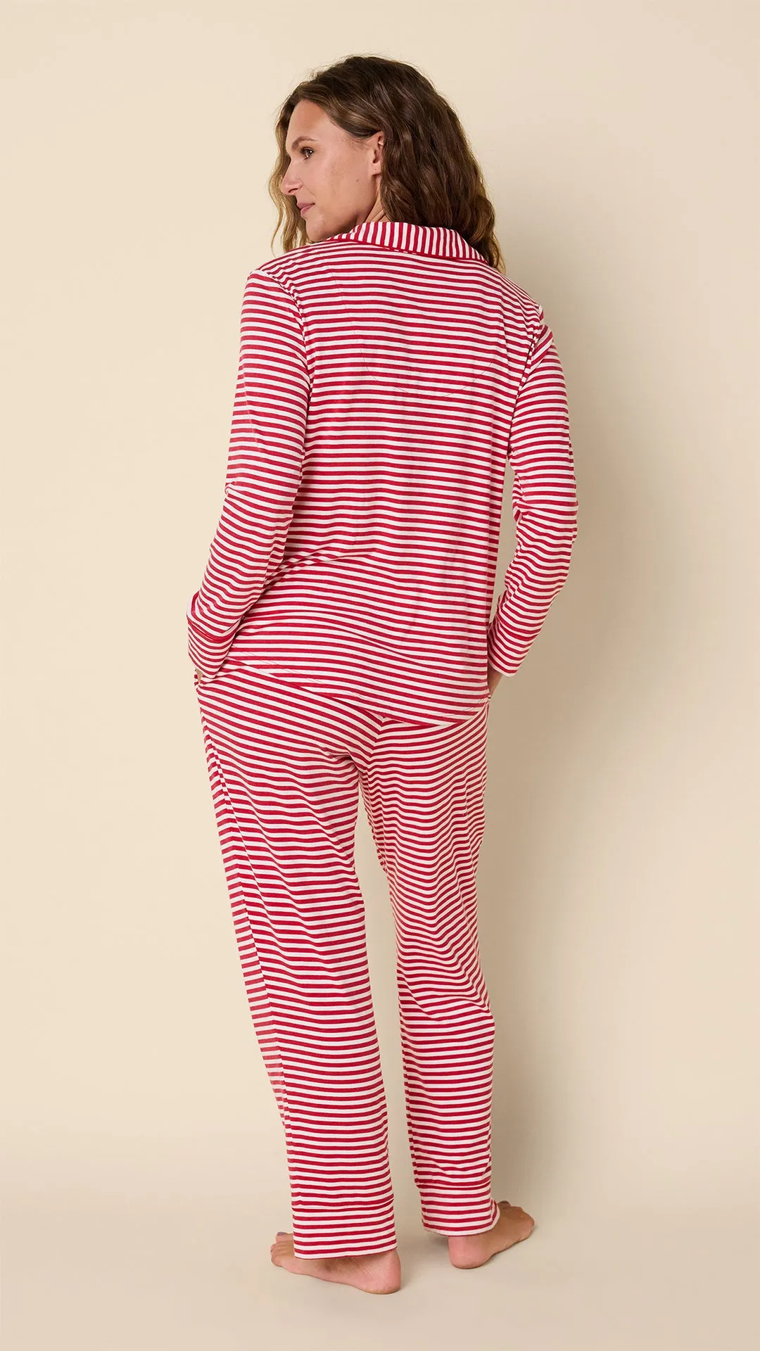 Essential Stripe Pima Knit Long-Sleeved Pajama - Red sold by the cat's pajamas product image thumbnail 3