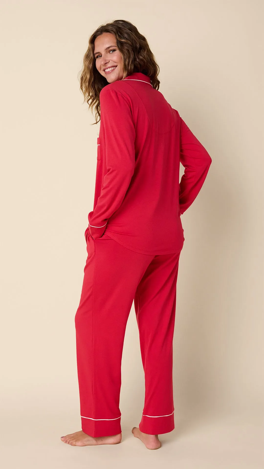 Classic Pima Knit Long-Sleeved Pajama - Red sold by the cat's pajamas product image thumbnail 3