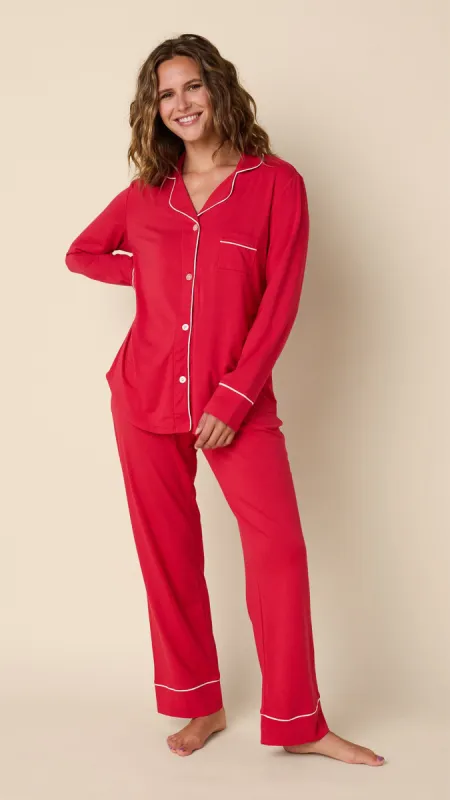Classic Pima Knit Long-Sleeved Pajama - Red sold by the cat's pajamas