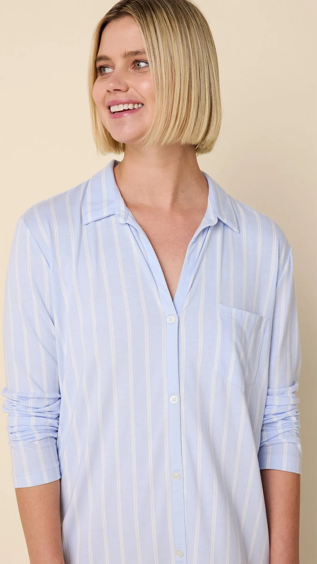 Heritage Stripe Pima Knit Night Shirt - Blue sold by the cat's pajamas product image thumbnail 2