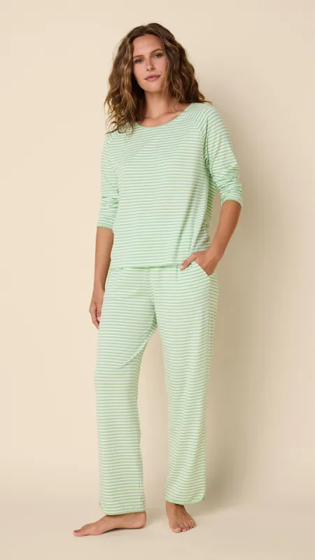 Essential Stripe Pima Knit Simple Set - Pistachio sold by the cat's pajamas