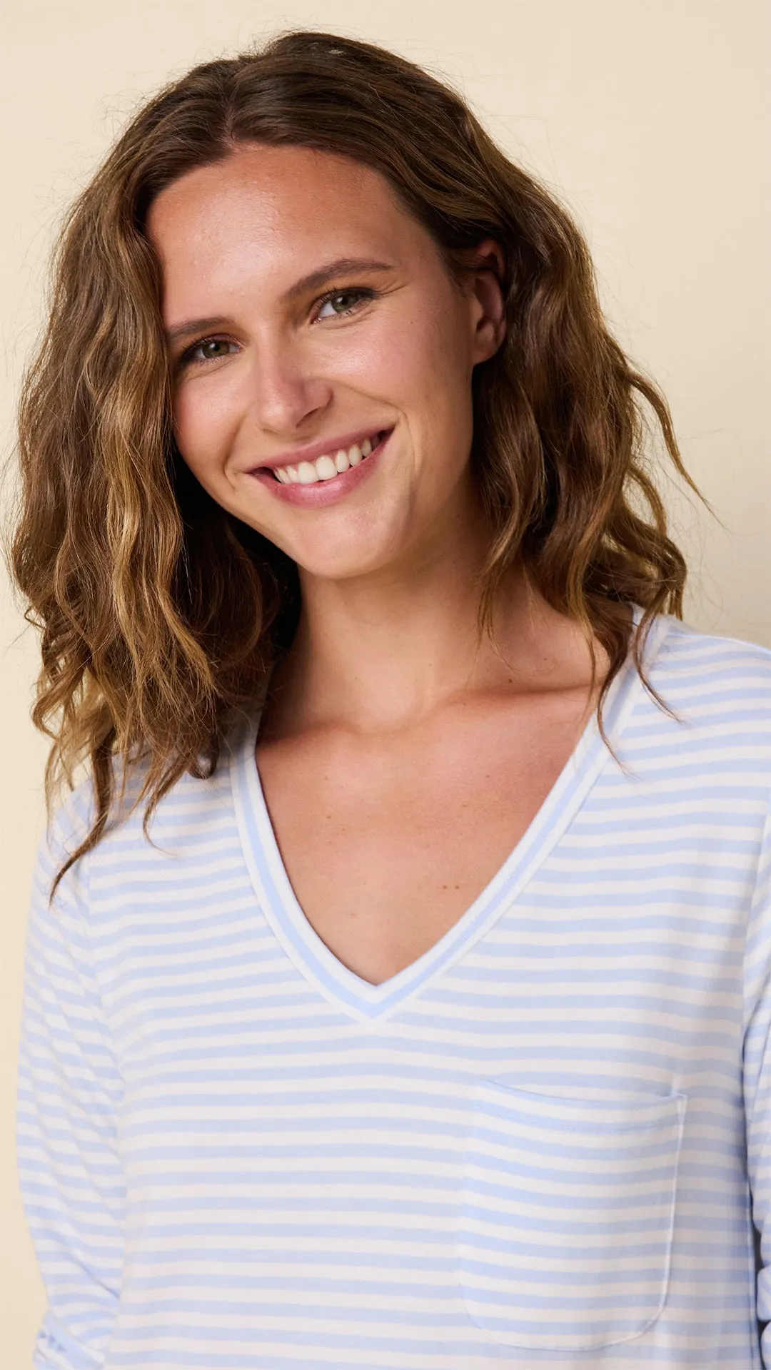 Essential Stripe Pima Knit Long-Sleeve Sleep Shirt - Blue sold by the cat's pajamas product image thumbnail 2