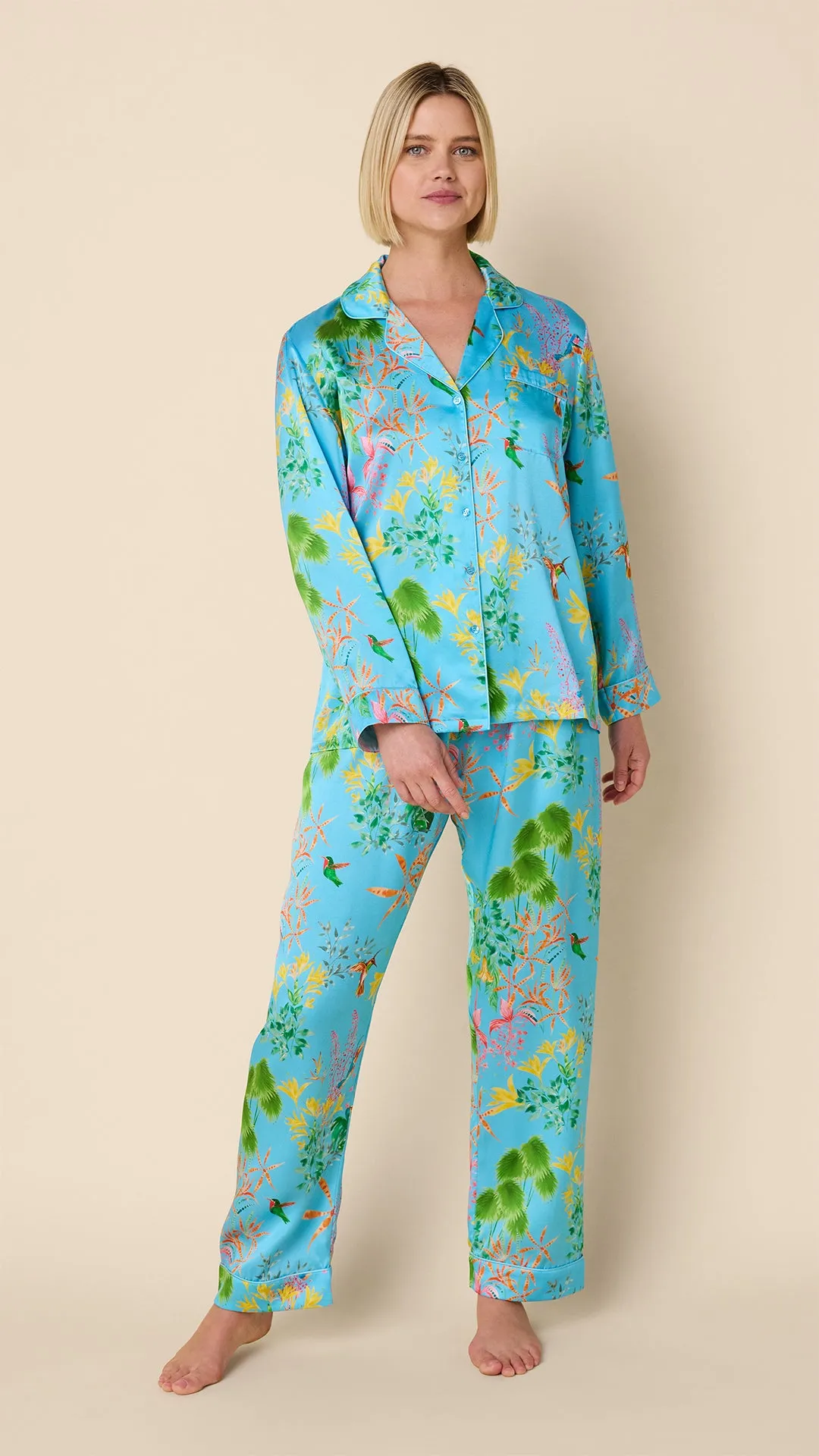 Hummingbird Silk Pajama sold by the cat's pajamas