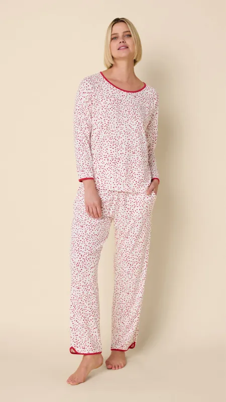 Confetti Dot Pima Knit Simple Set - White/Red sold by the cat's pajamas