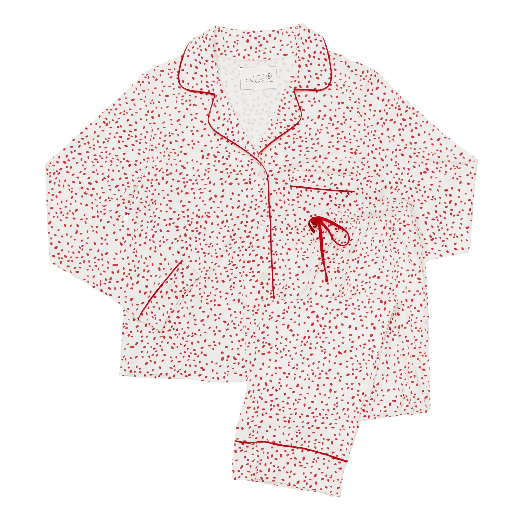 Confetti Dot Pima Knit Long-Sleeved Pajama - White/Red sold by the cat's pajamas product image thumbnail 4