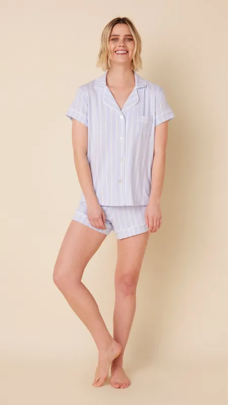 Heritage Stripe Pima Knit Short Set - Blue sold by the cat's pajamas