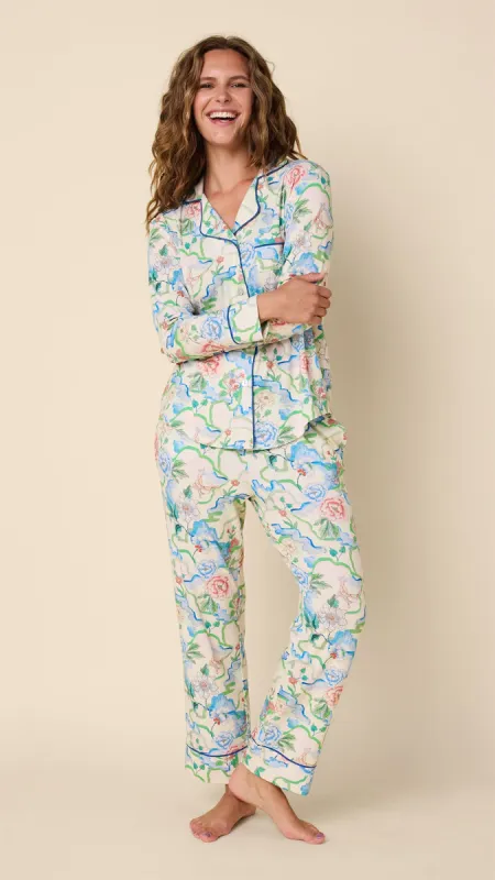 Butterfly Floral Pima Knit Long-Sleeved Pajama sold by the cat's pajamas