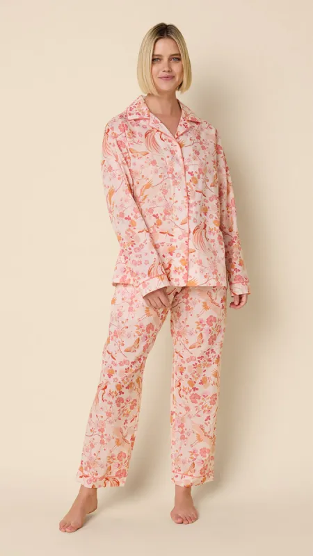 Coral Bird Voile Pajama sold by the cat's pajamas