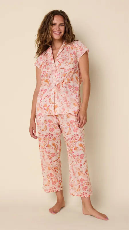 Coral Bird Voile Capri sold by the cat's pajamas