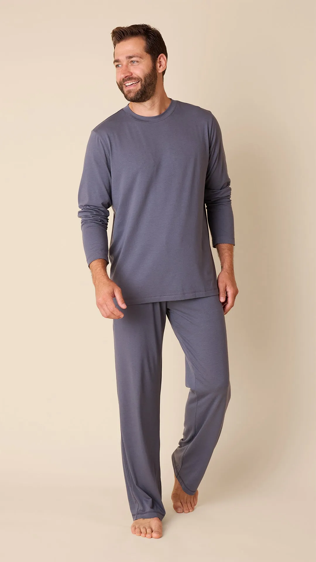 Classic Men's Pima Knit Pullover Set - Steel sold by the cat's pajamas