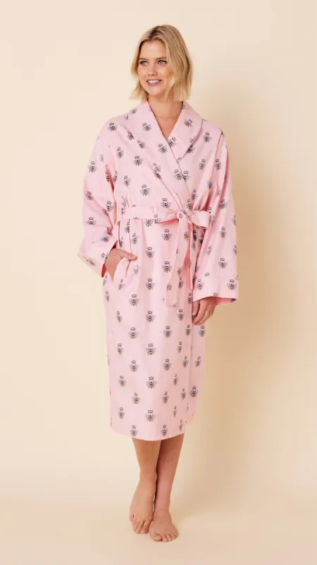 Queen Bee Flannel Shawl Collar Robe - Pink made by the cat's pajamas