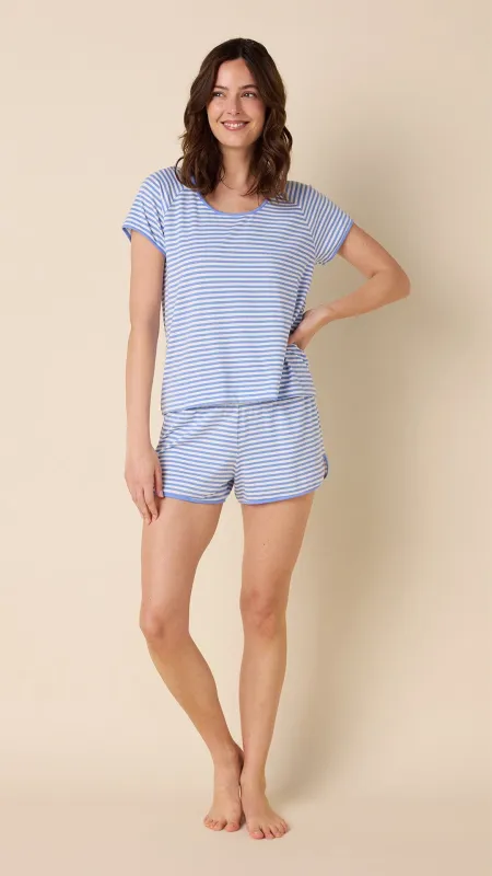 Essential Stripe Pima Knit Simple Short Set - Provence sold by the cat's pajamas
