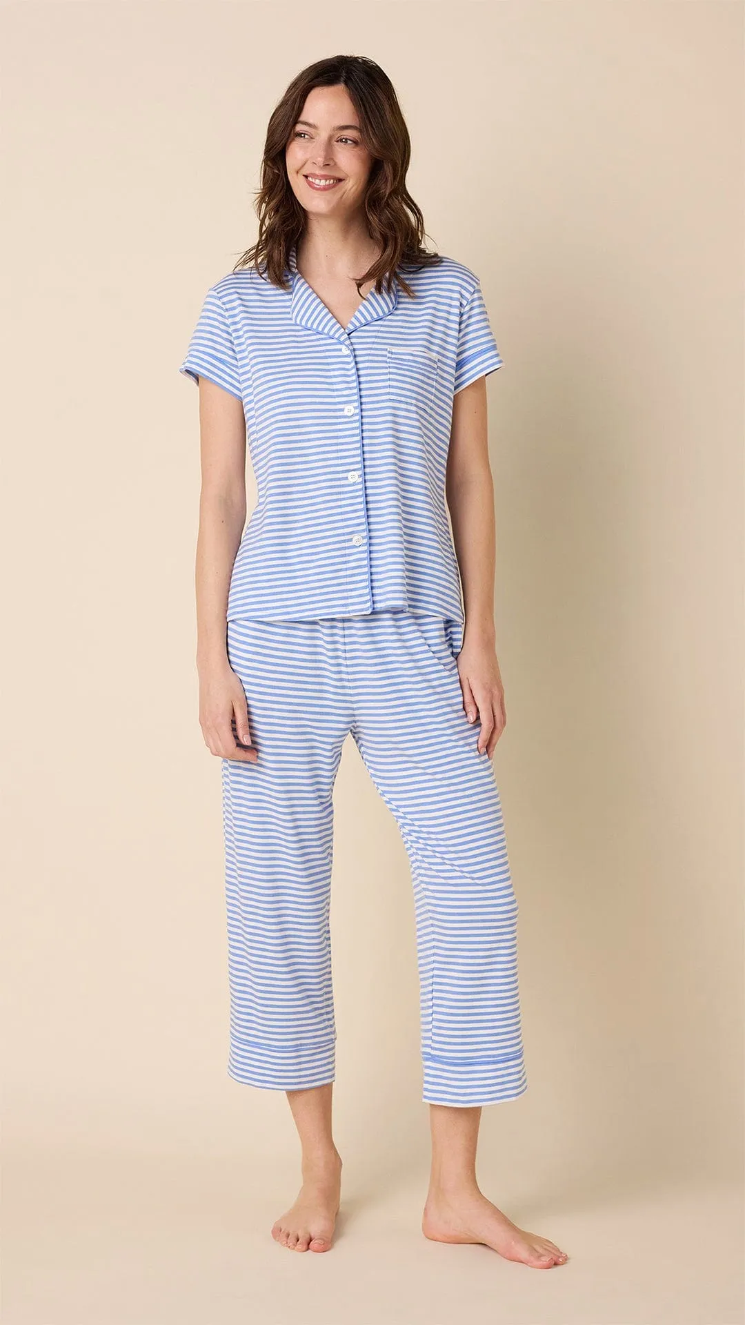 Essential Stripe Pima Knit Capri Set - Provence sold by the cat's pajamas