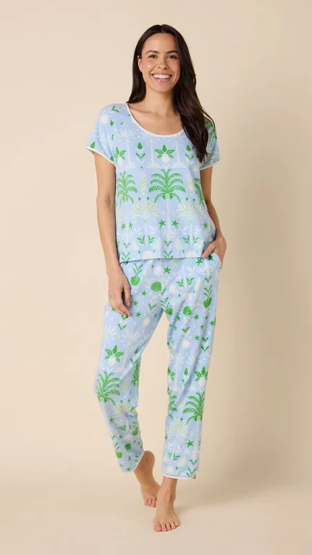 Tropicana Palm Pima Knit Short-Sleeved Simple Set sold by the cat's pajamas