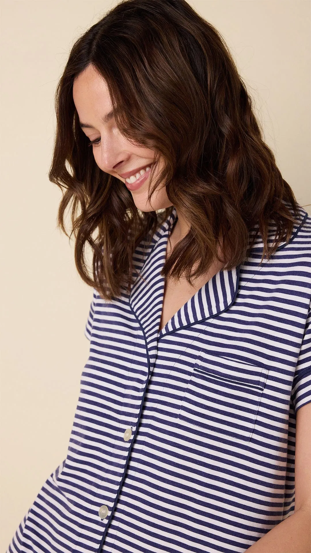 Essential Stripe Pima Knit Short Set - Navy sold by the cat's pajamas product image thumbnail 2