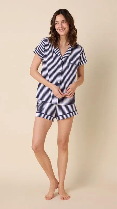 Essential Stripe Pima Knit Short Set - Navy sold by the cat's pajamas