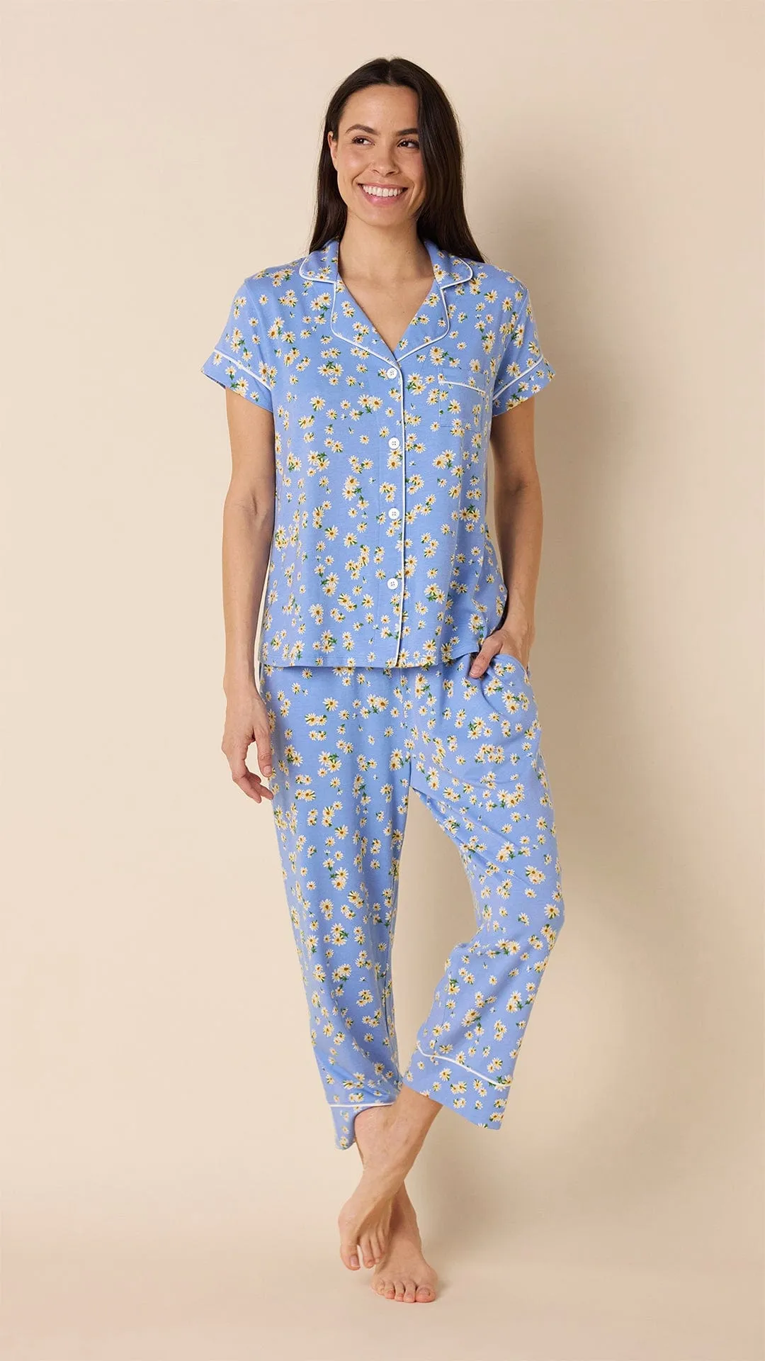 Marguerite Pima Knit Capri Set sold by the cat's pajamas