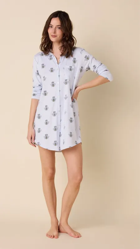 Queen Bee Blue Pima Knit Night Shirt sold by the cat's pajamas