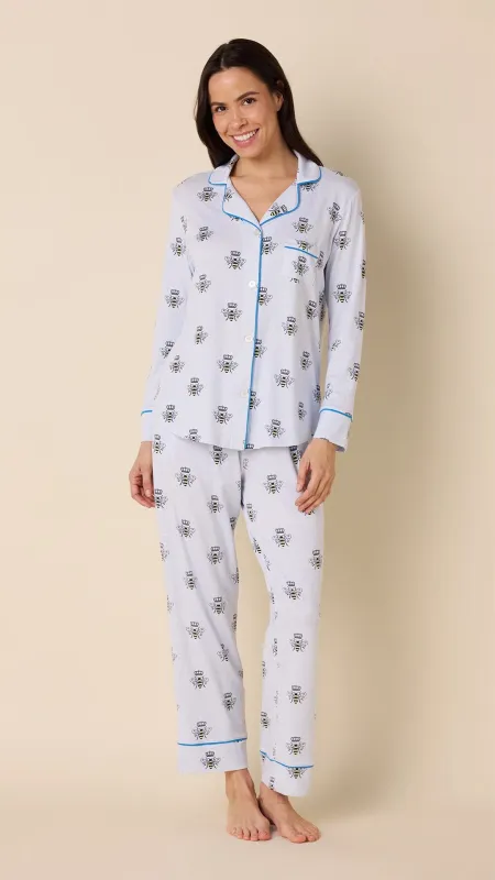 Queen Bee Blue Pima Knit Pajama made by the cat's pajamas