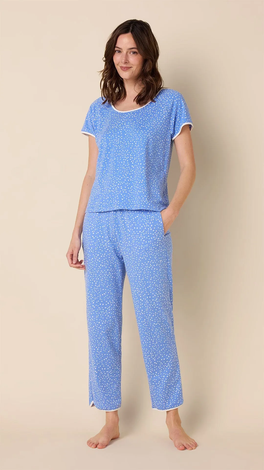 Confetti Dot Pima Knit Short-Sleeved Simple Set - Provence sold by the cat's pajamas