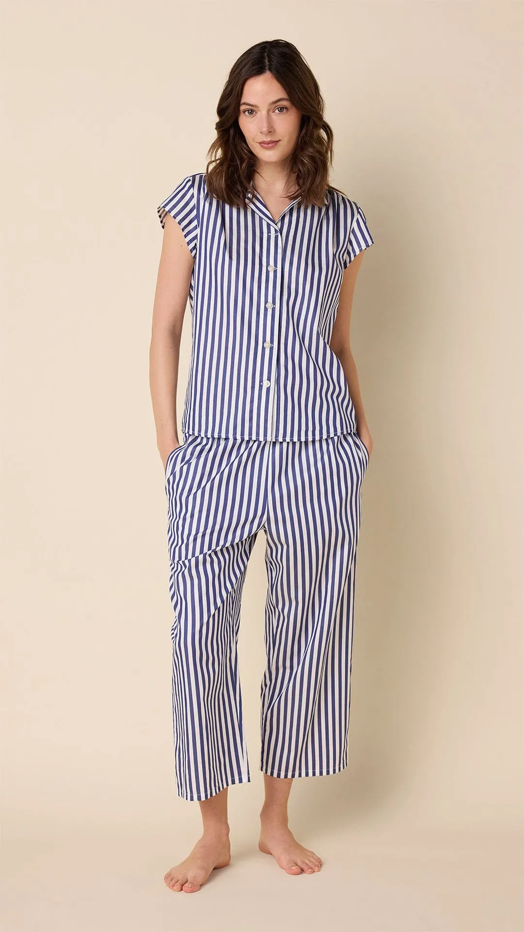 Classic Stripe Luxe Pima Capri - Navy sold by the cat's pajamas