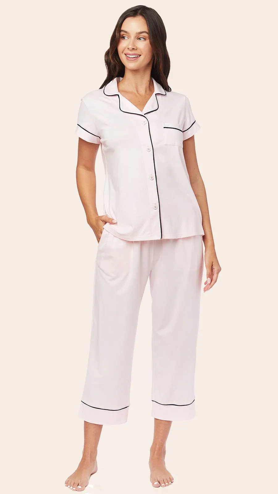 Classic Pima Knit Capri - Powder Pink sold by the cat's pajamas