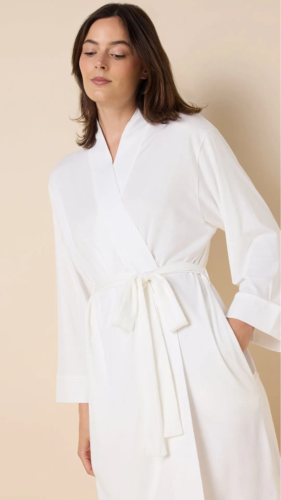 Classic Pima Knit Robe - White/White sold by the cat's pajamas