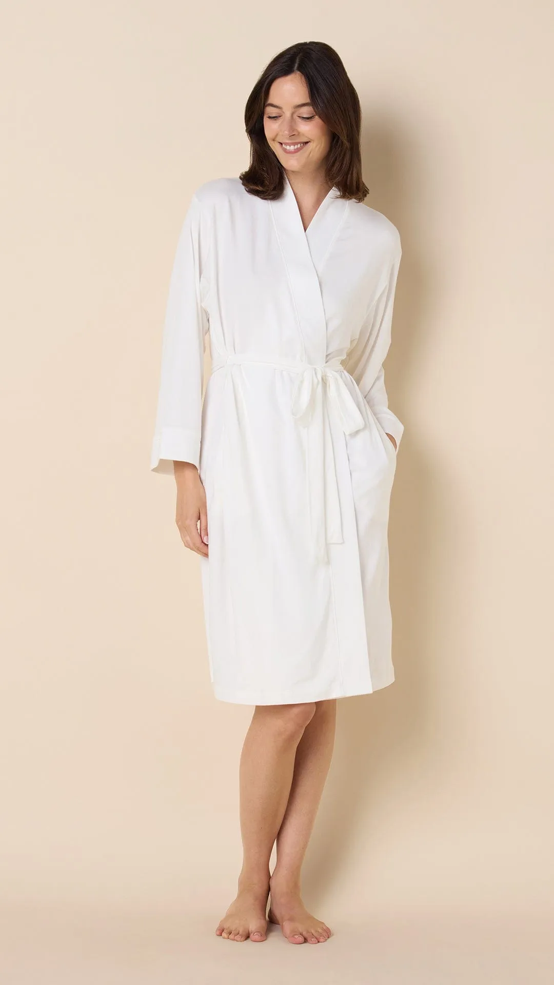 Classic Pima Knit Robe - White/White sold by the cat's pajamas product image thumbnail 2